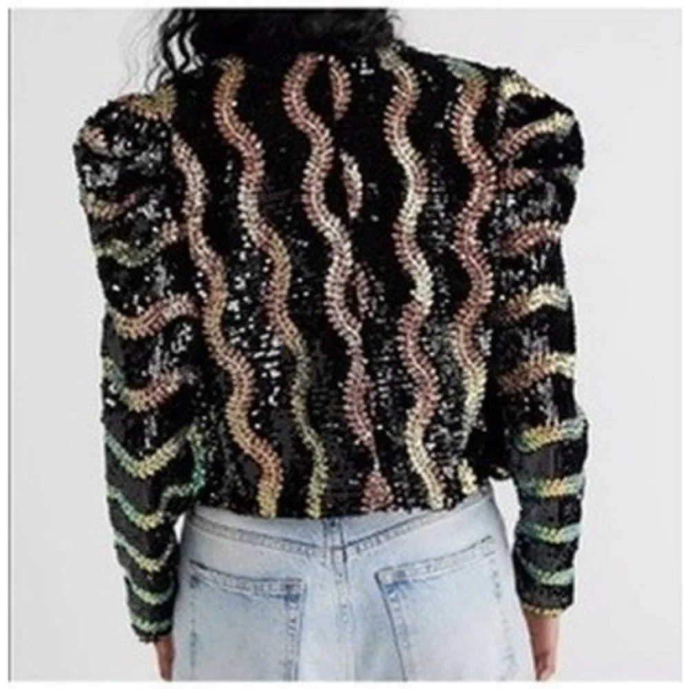 NWT Free People BlankNYC Beauty Spot Black Pink‎ Sequins Blazer Chic Bold XS